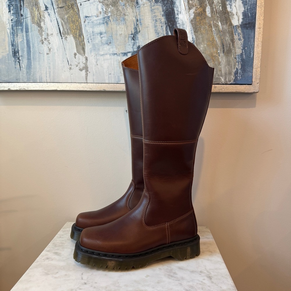 Dr. Martens Amaayah Hi Leather Bex Brown Riding Boots Women's Size 8 Platform - Picture 9 of 13